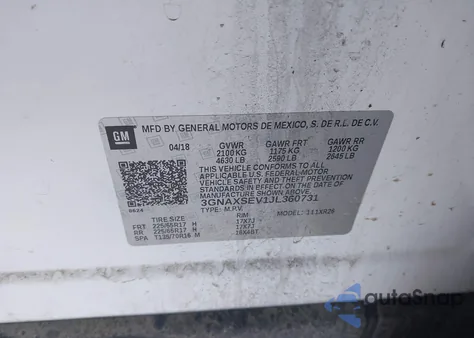 2018 Chevrolet Equinox Lt z USA, uszkodzony, nr VIN 3GNAXSEV1JL360731